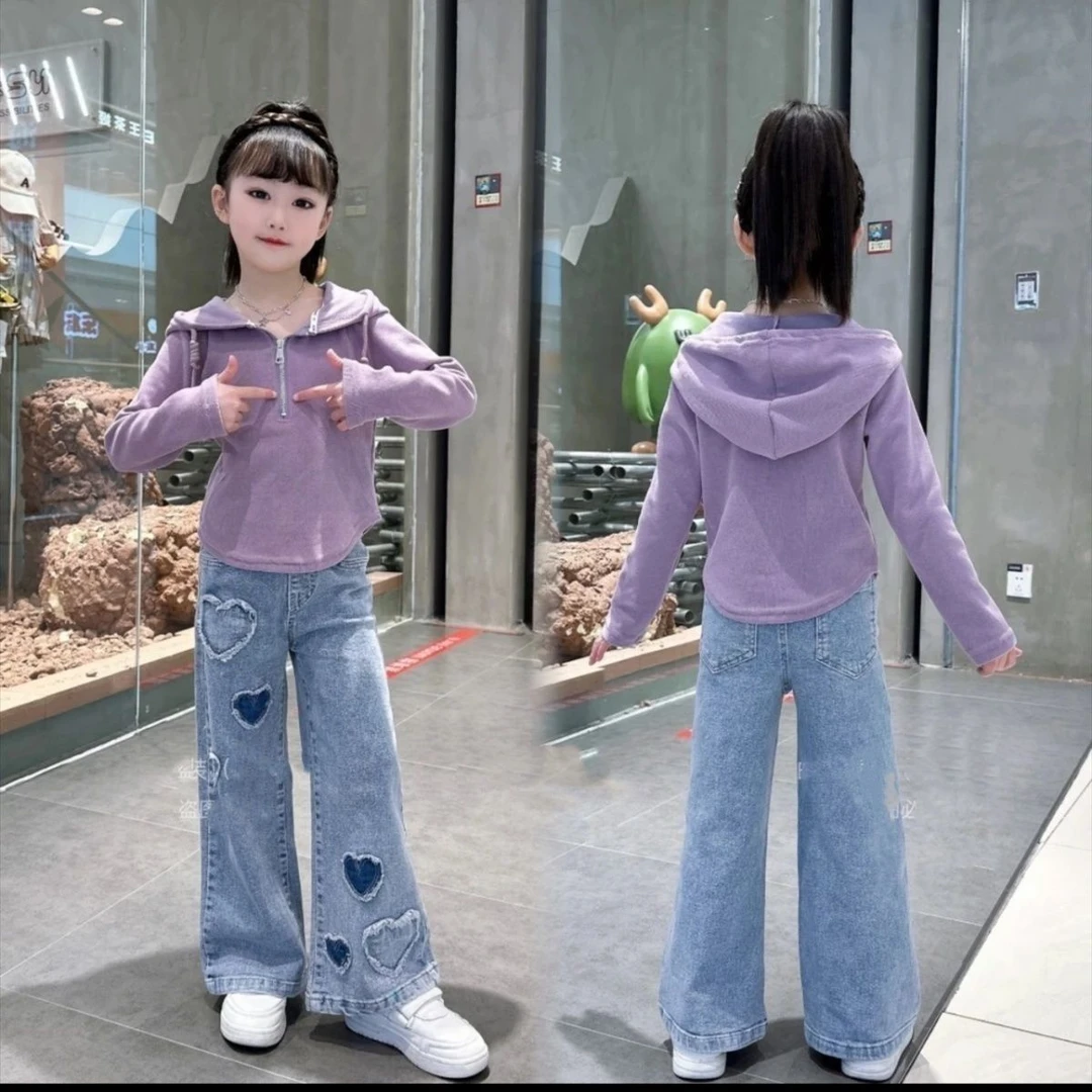 套装秋冬阔腿秋季冬加绒韩版女纯色小女孩秋款童装中大童