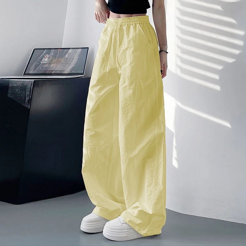 白色防晒速干裤女夏季轻薄显瘦遮肉阔腿裤胖mm高腰褶皱运动工装裤
