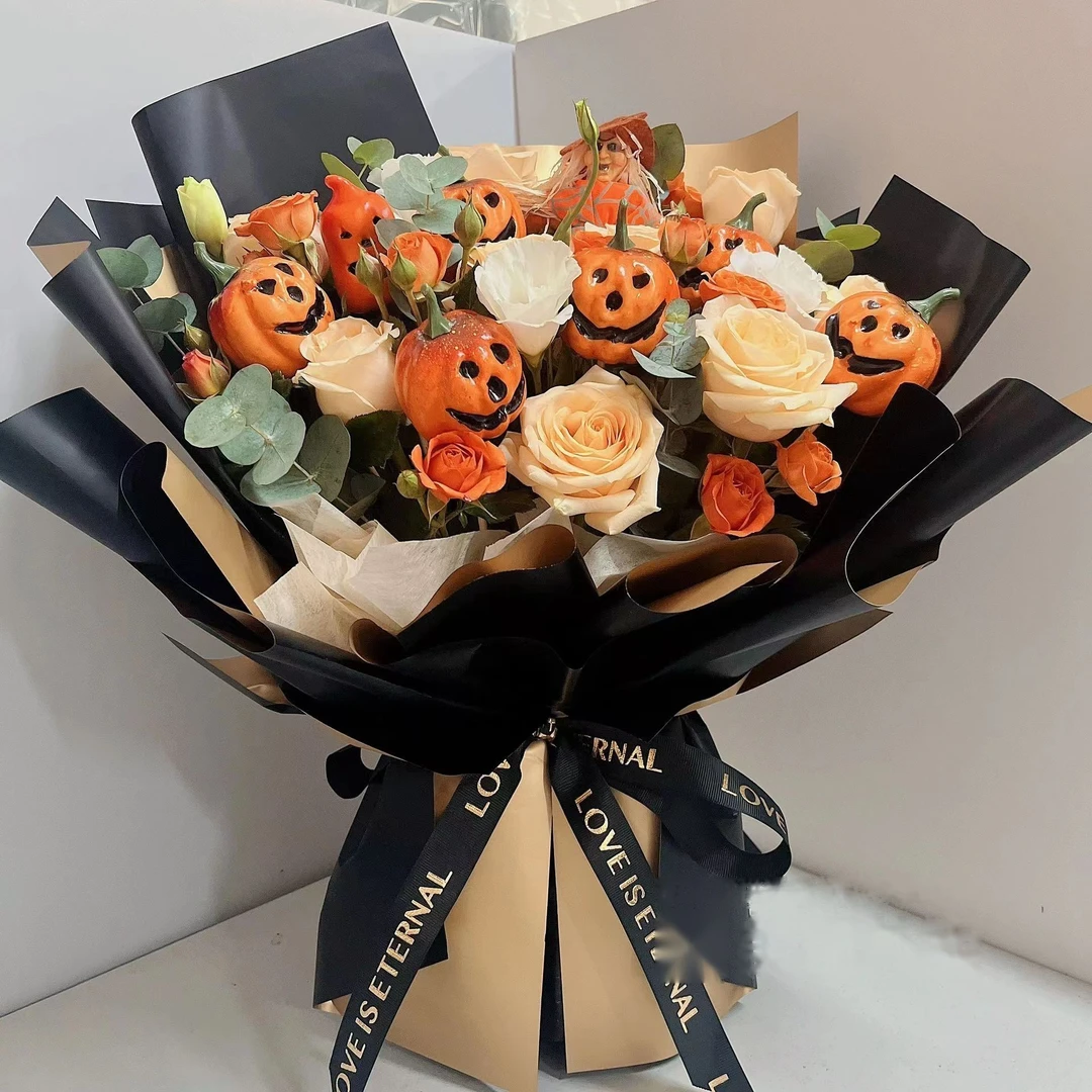 万圣节香槟玫瑰南瓜花束送男女友同事领导鲜花同城配送