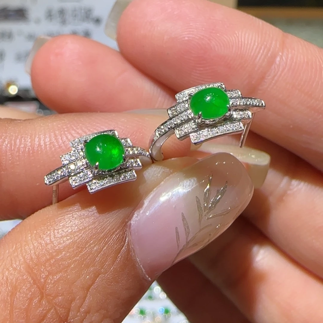 【闪购商品】翡翠耳饰18K金镶嵌天然