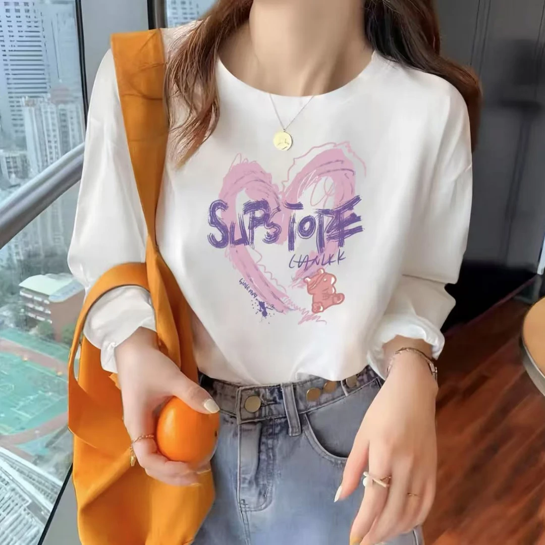 2025长袖春秋男女休闲上衣透气时尚百搭圆领印花T恤 画心