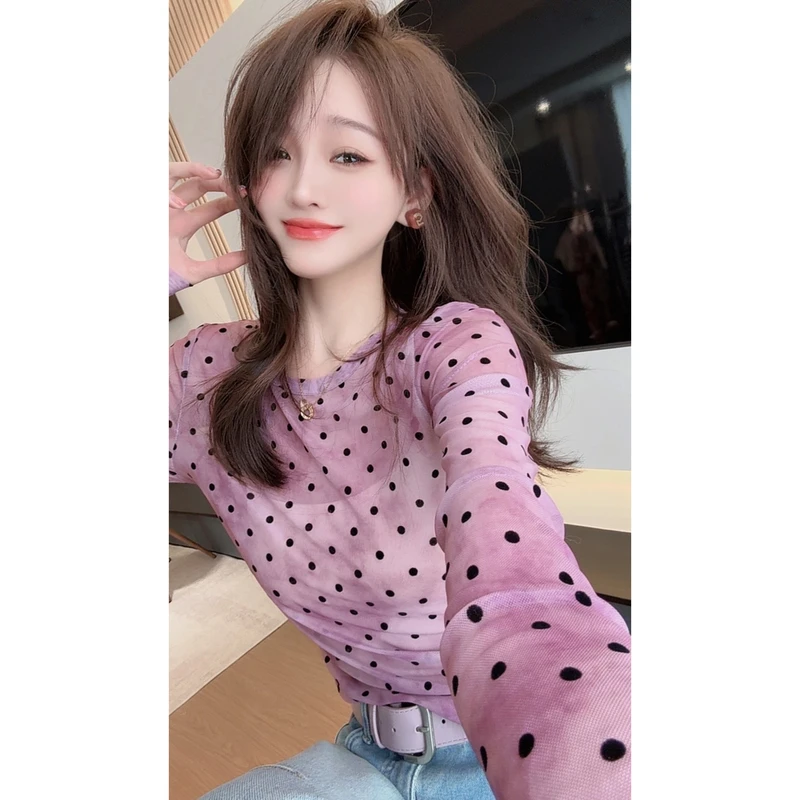 【CHEN】洋气微透设计感时尚波点小衫修身显瘦凉感长袖上衣25021801