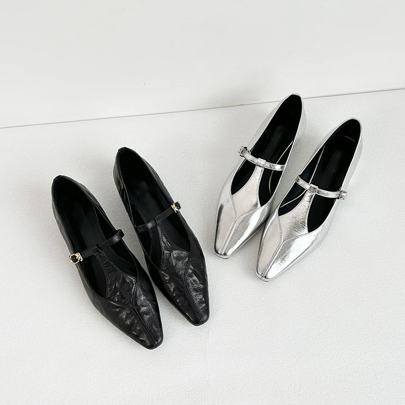 3cm/WGW871羊皮方头玛丽珍鞋女春季新款法式低跟平跟单鞋网红潮流