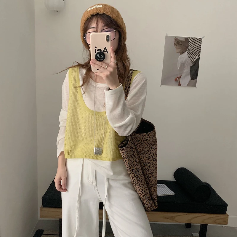 DIDORSSBO夏季女款薄款假两件撞色针织衫简约宽松圆领T恤C2777