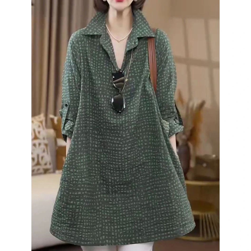 简约通勤宽松碎花POLO领衬衫女装2025年夏季新款遮肉显瘦百搭衬衣