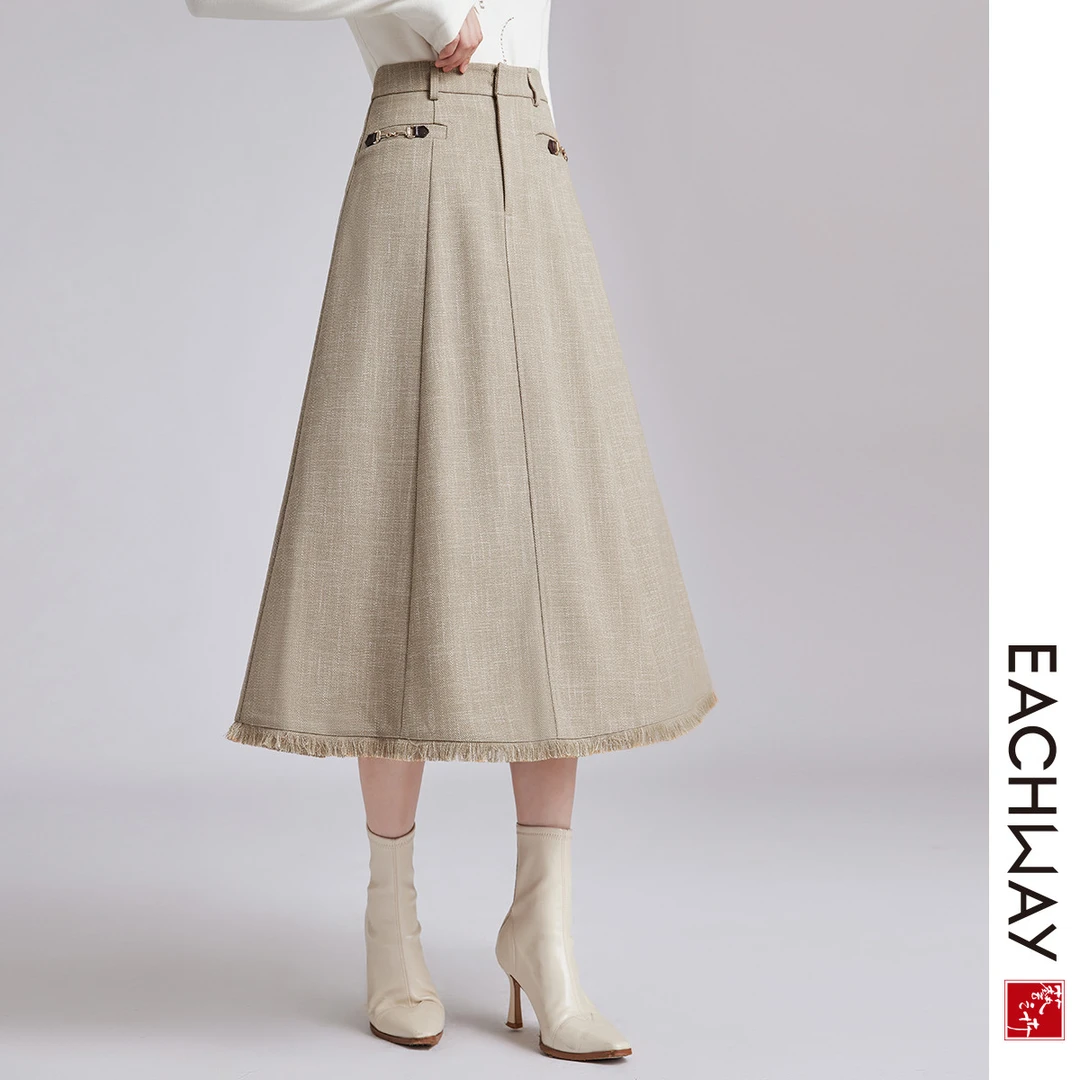 气质高腰压褶半身裙秋冬高级感通勤女S34A00010