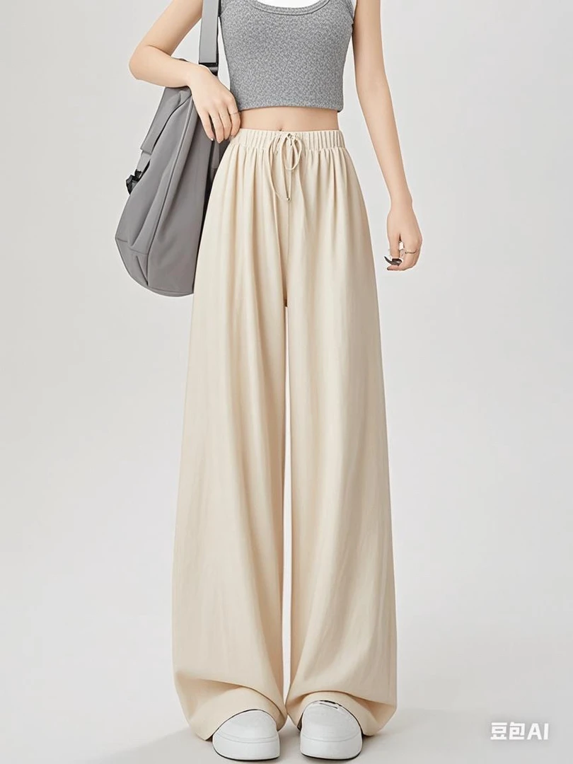 【现货】薄款阔腿裤高腰休闲裤百搭慵懒休闲显瘦直筒夏白色