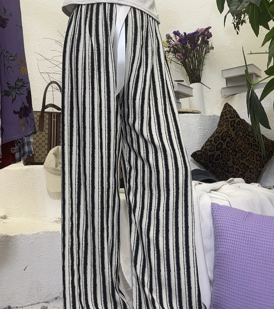 女士薄款夏季居家人棉绵绸睡裤沙滩九分加大码宽松棉绸阔腿裤