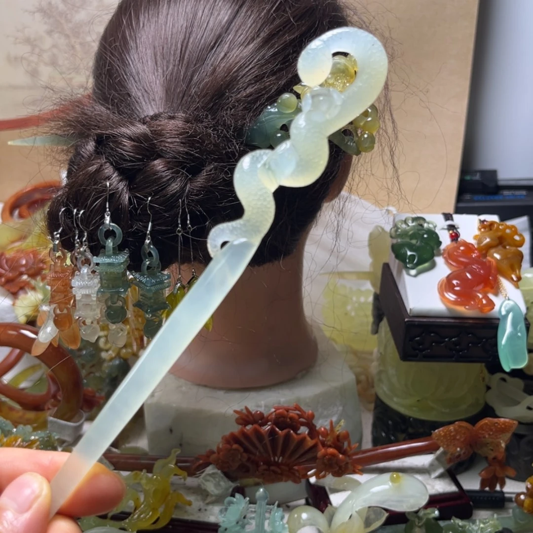 【闪购商品】蛇纹石玉合金发饰