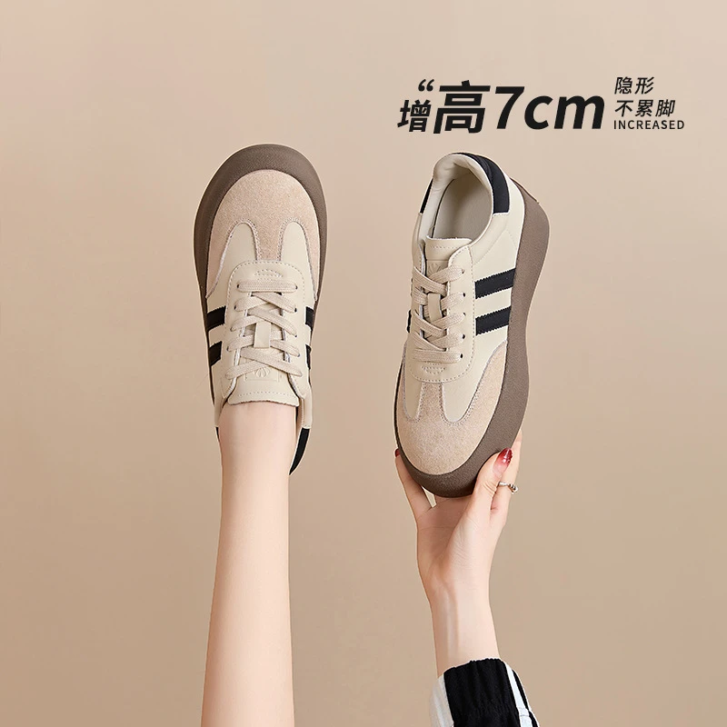内增高7cm休闲板鞋德训鞋女2025春季新款爆款真皮百搭厚底小白鞋