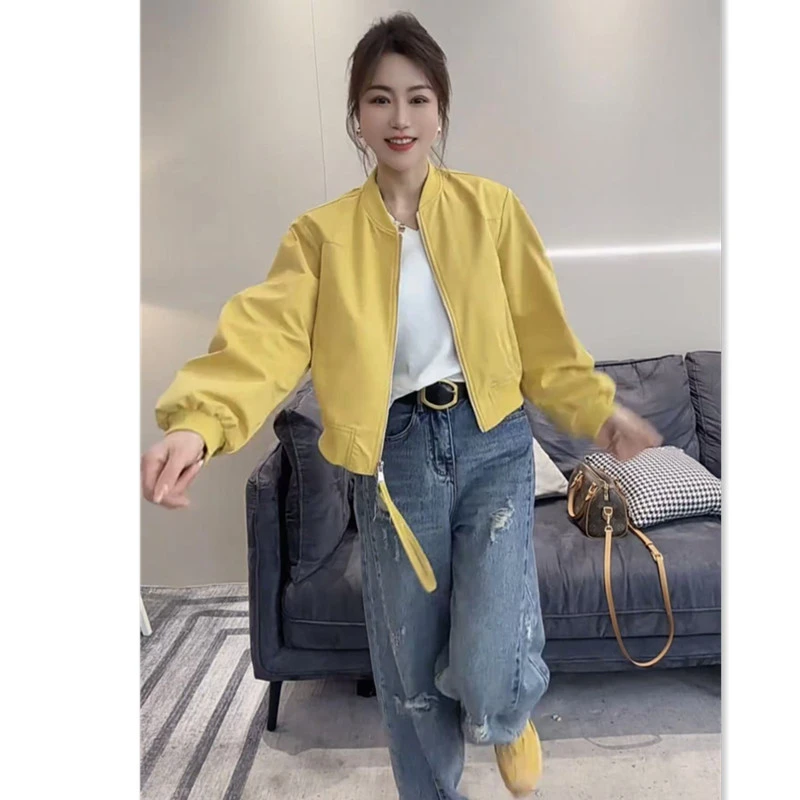 休闲外套女春季2025新款宽松韩系百搭黑色小个子短款夹克洋气上衣