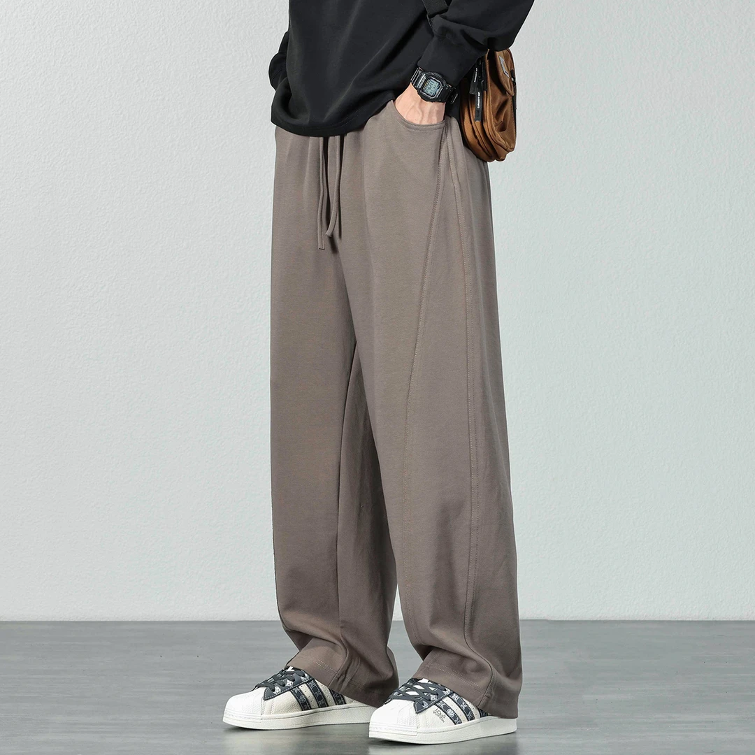 复古宽松垂感拼接运动卫裤男士2025秋冬直筒潮流百搭阔腿休闲裤子