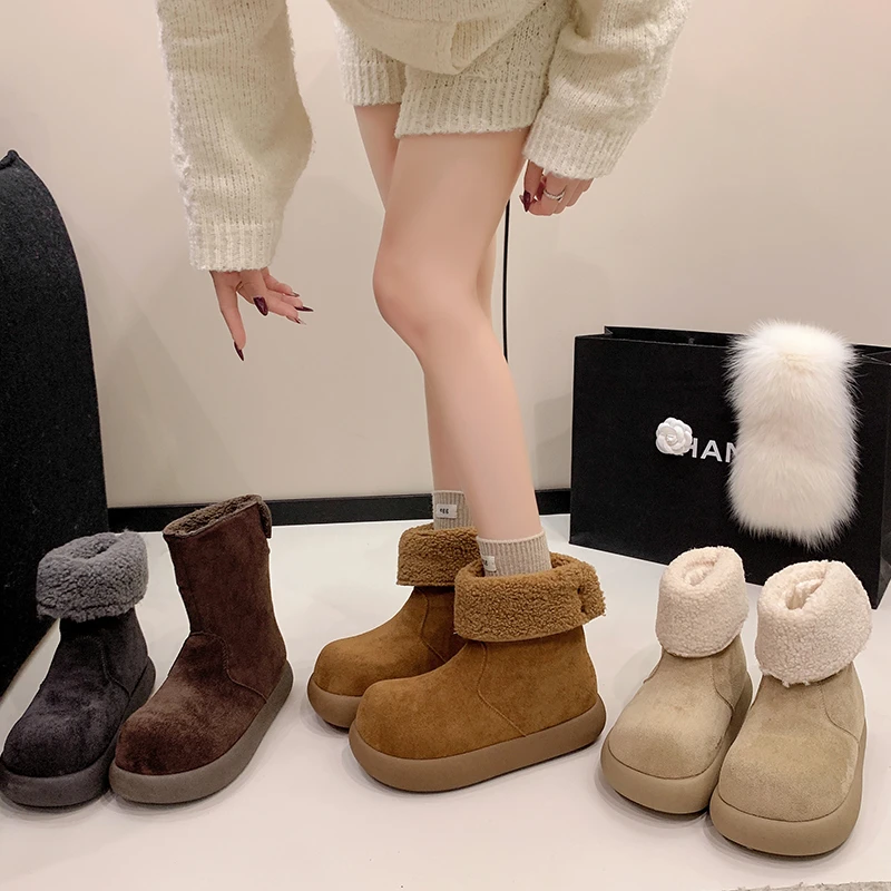时尚两穿雪地靴女2025冬季新款韩版加绒棉靴防滑百搭翻遍毛毛靴