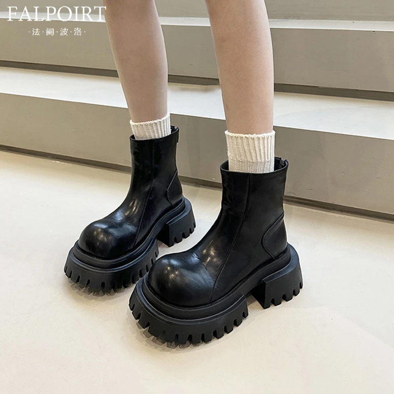 FALPOIRT街头甜酷辣妹马丁靴女秋冬季厚底大头切尔西短靴增高显瘦