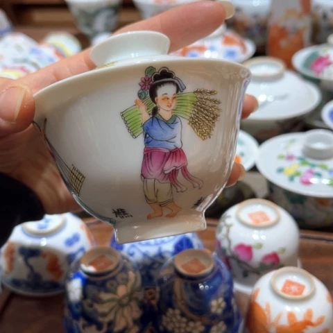 手绘盖碗壶承陶瓷