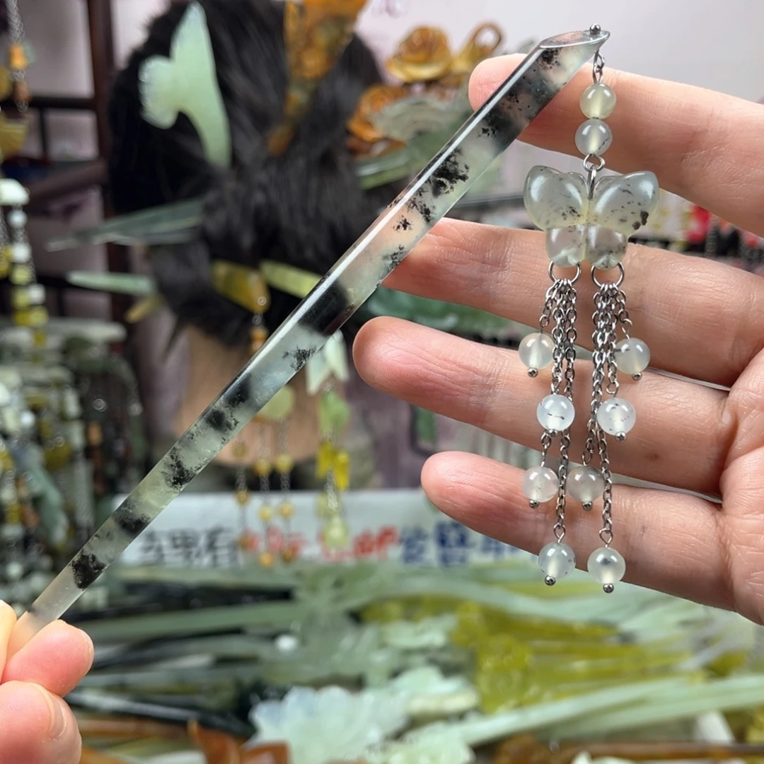 岫玉未镶嵌发饰长度16厘米左右