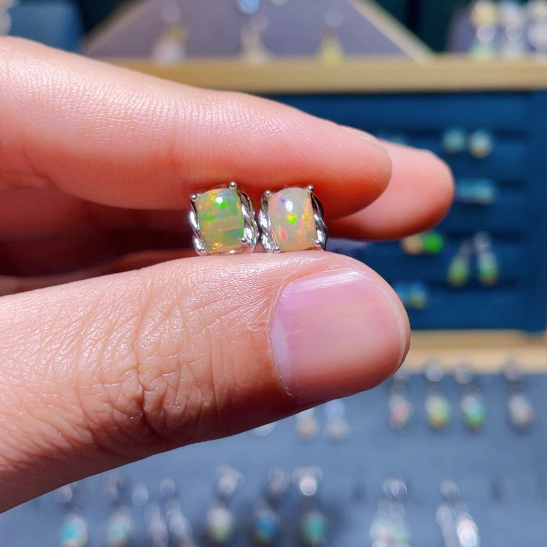 欧泊耳钉）银S925镶嵌