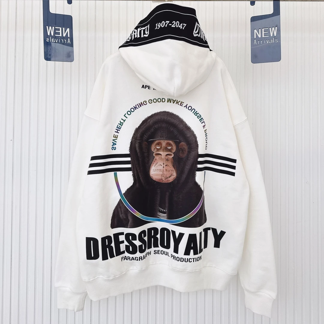 拳王VS猴王织带连帽卫衣宽松重磅情侣款卫衣-D0349