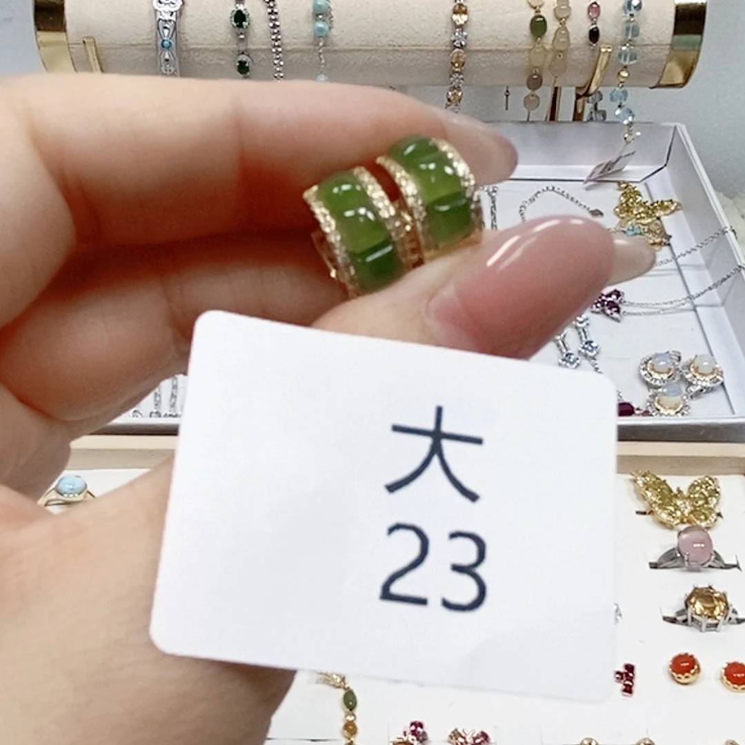 和田玉银S925镶嵌耳饰大23