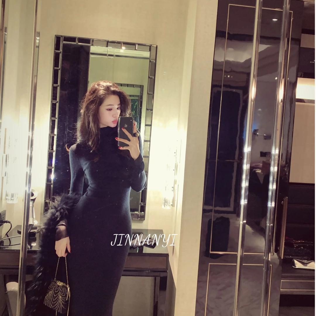 金南一康赛妮兰精天丝羊绒超细纱线纱质拼接针织连衣裙0101411311