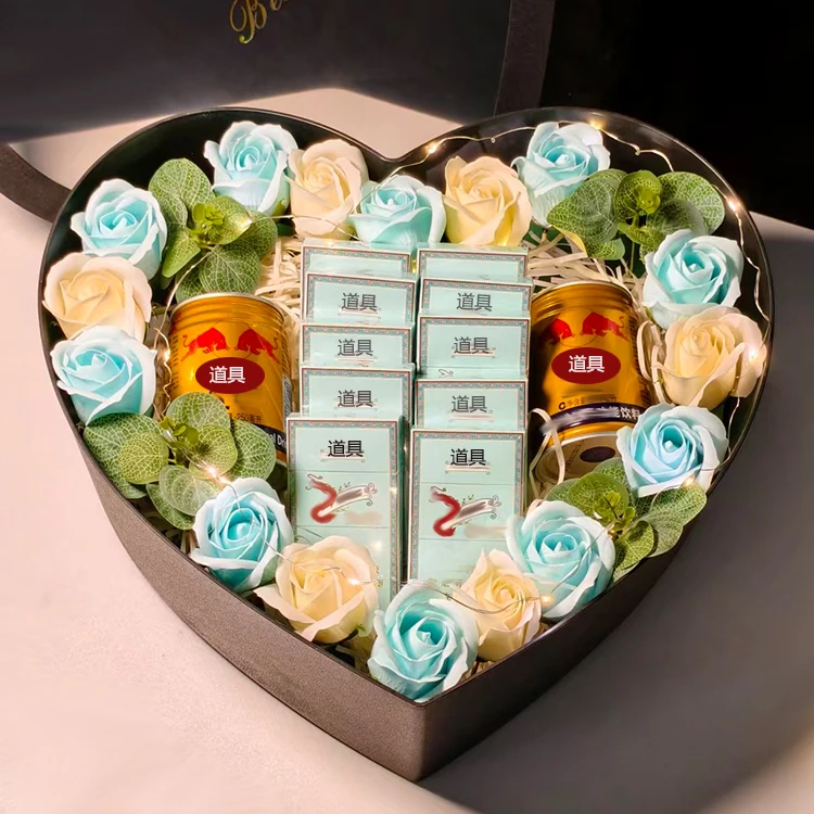 超大爱心情人节满天星干花创意装烟礼盒送男朋友老公生日礼物diy