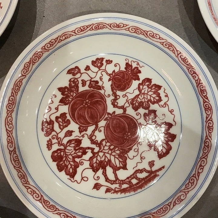 摆件陶西瓜釉里红壶承