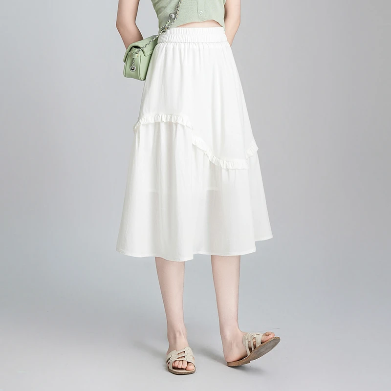 高腰拼接褶皱时尚半身裙小个子薄款A字女裙子夏季今年流行百褶裙