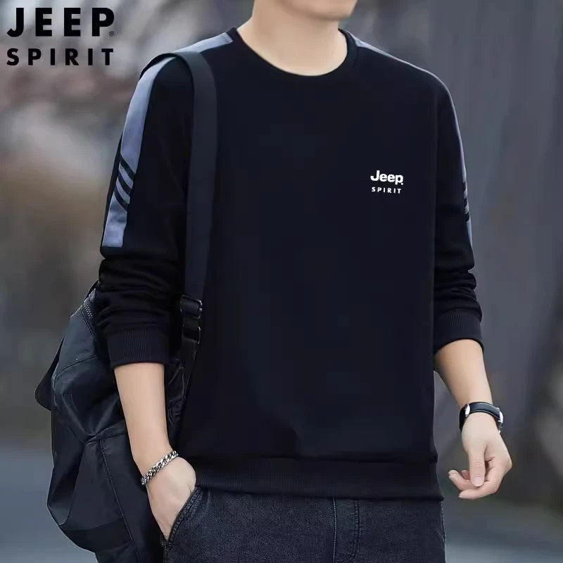 JEEP吉普圆领套头卫衣男士秋冬款长袖t恤潮流大码上衣加绒打底衫