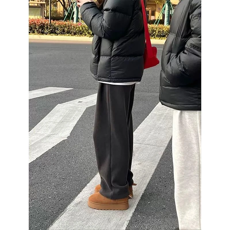 浅灰色马吉拉弯刀卫裤女冬季美式重磅宽松休闲裤加绒加厚运动裤