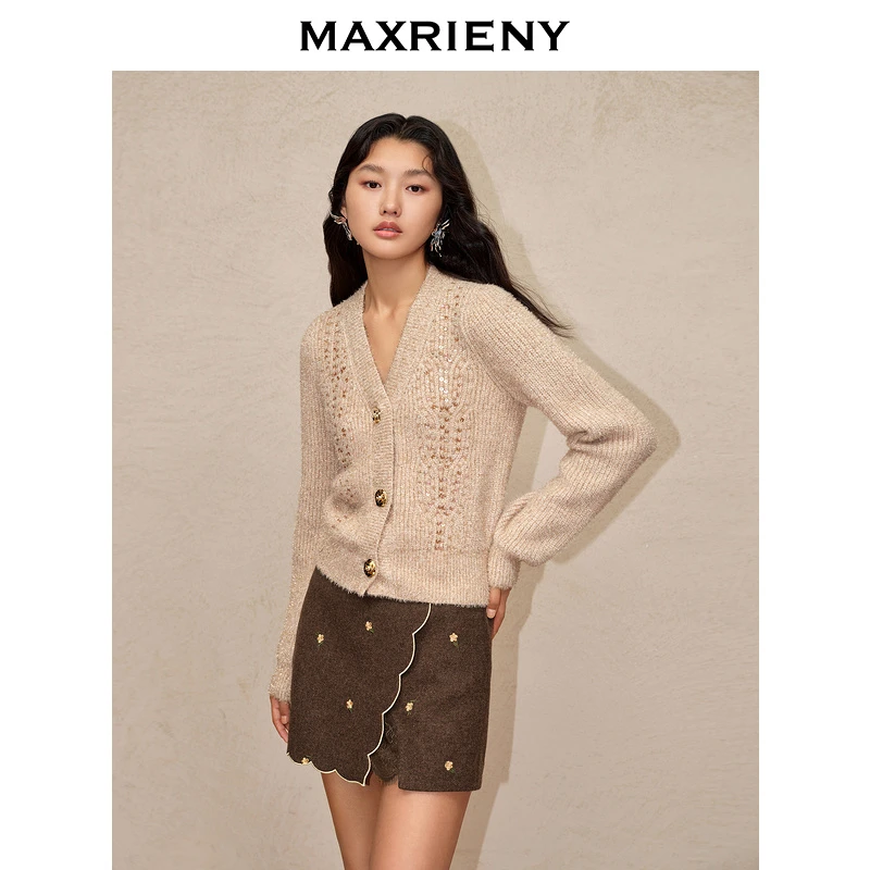 MAXRIENY温柔千金风金扣金葱外套24年冬