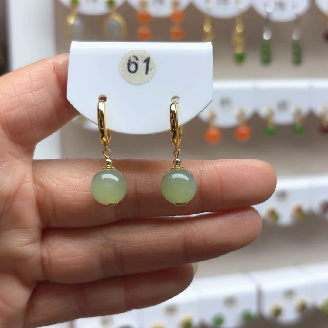 和田玉耳饰银S925镶嵌