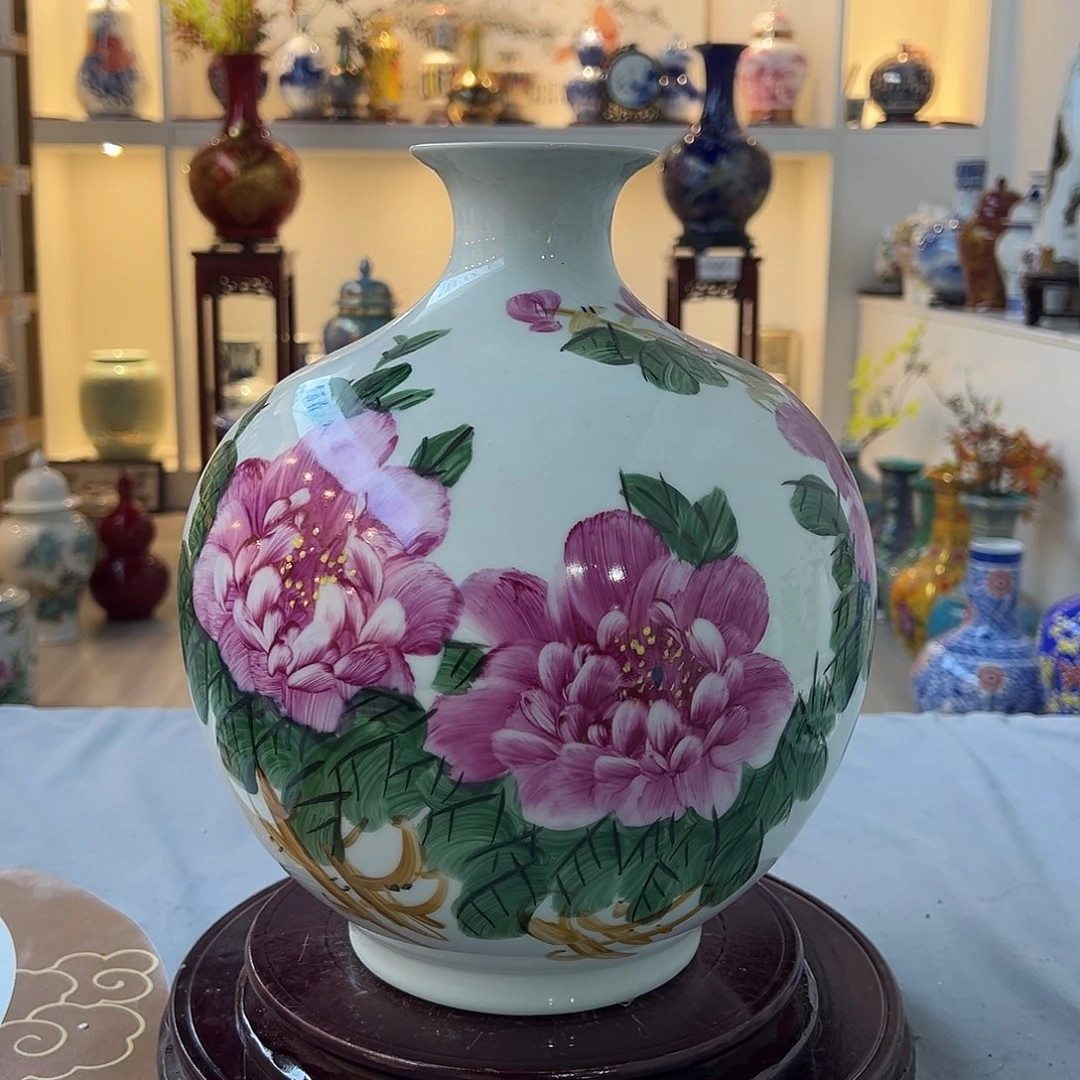 摆件陶30cm富贵图石榴瓶