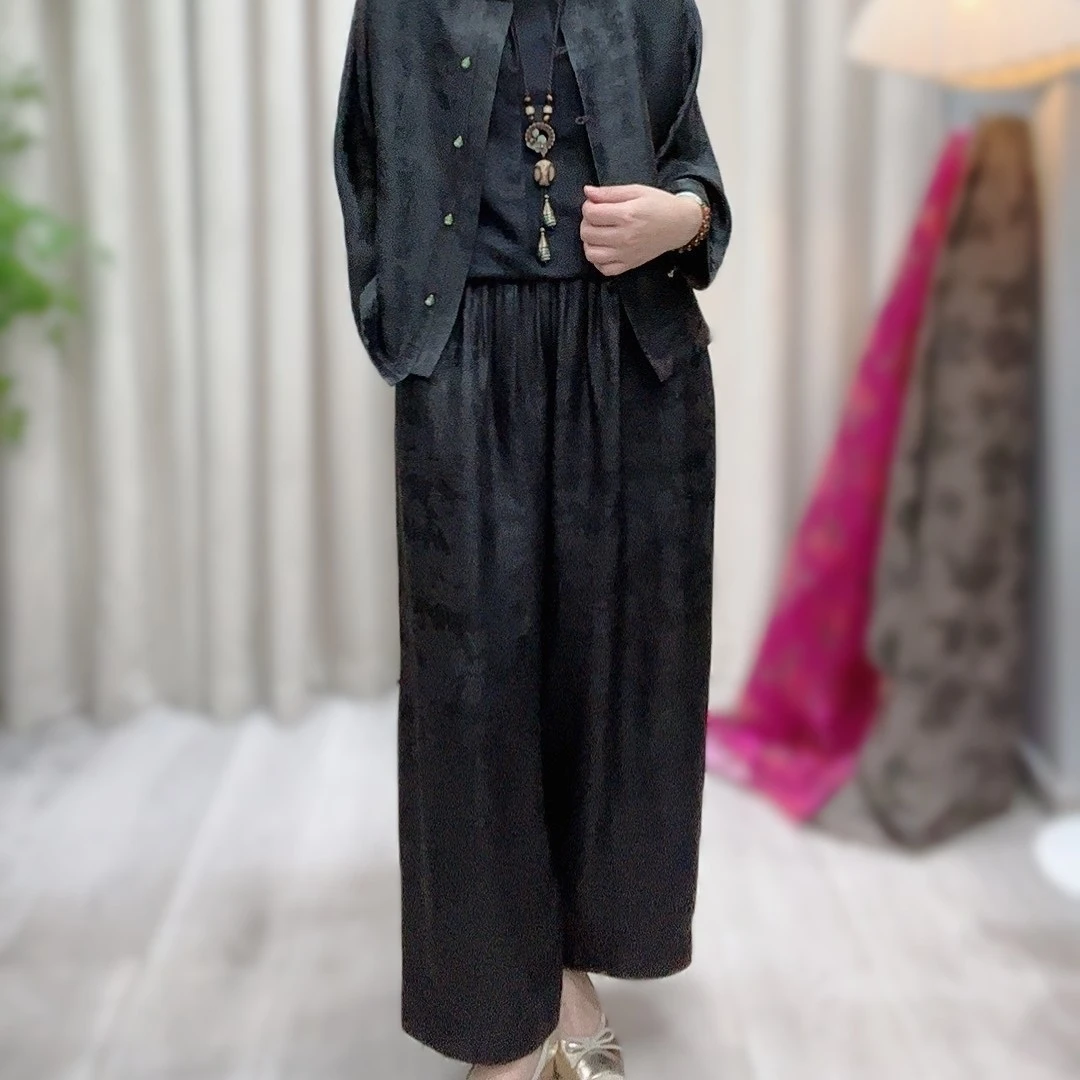 【花苞裤】100桑蚕丝香云纱重锻皮子老料休闲时尚花苞裤35C55