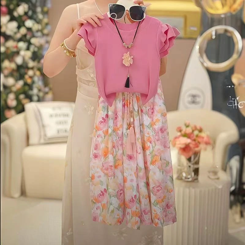 女童套装夏季2025新款洋气儿童小飞袖T恤夏装小女孩休闲裤两件套