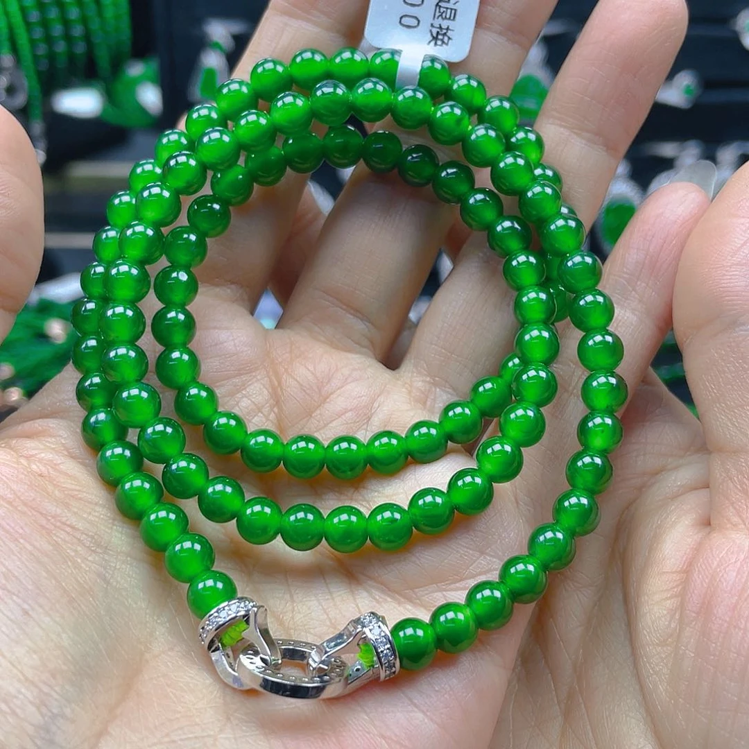 翡翠颈饰未镶嵌天然A货翡翠阳绿卡6