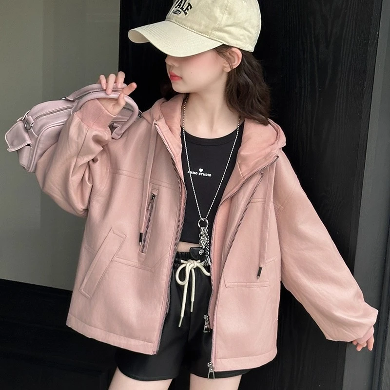 女童皮衣外套2025新款秋季女大童假两件上衣儿童超好看秋装皮夹克