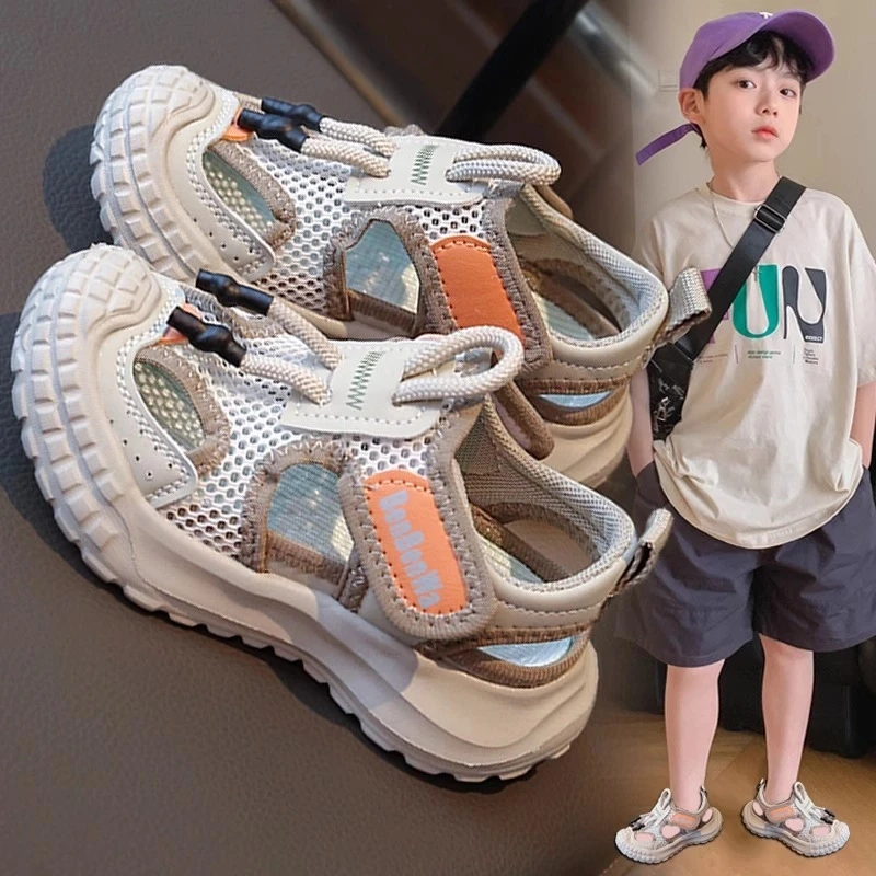 ABC荣耀男童运动凉鞋夏款2025新款儿童轻便镂空单网鞋男孩透气网