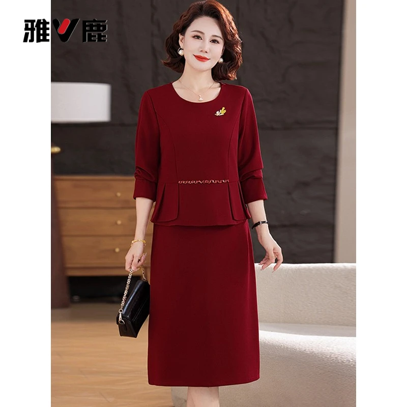 雅鹿优选喜婆婆婚宴装2025新款妈妈秋装结婚礼服中老年女装春秋端