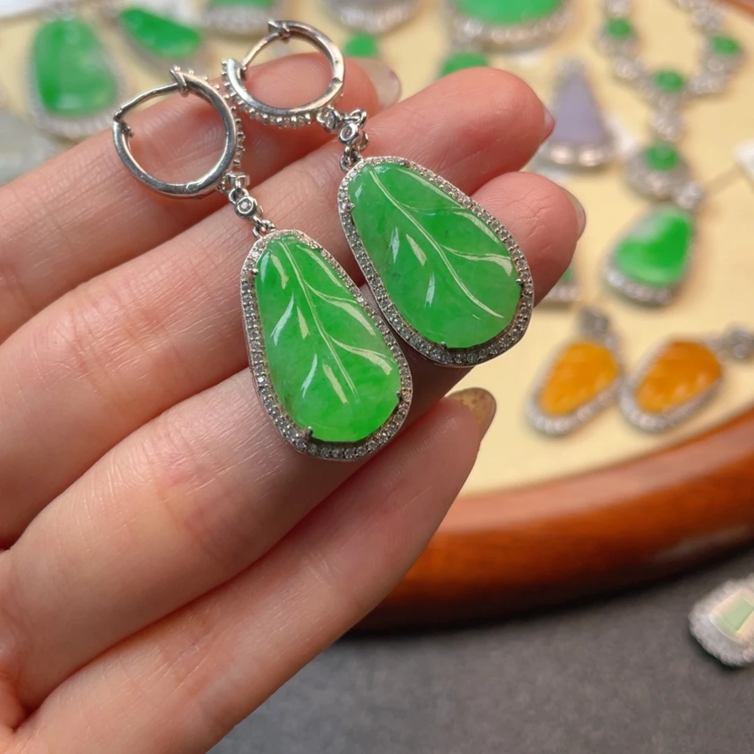 翡翠吊坠(不含链)银S925镶嵌耳坠