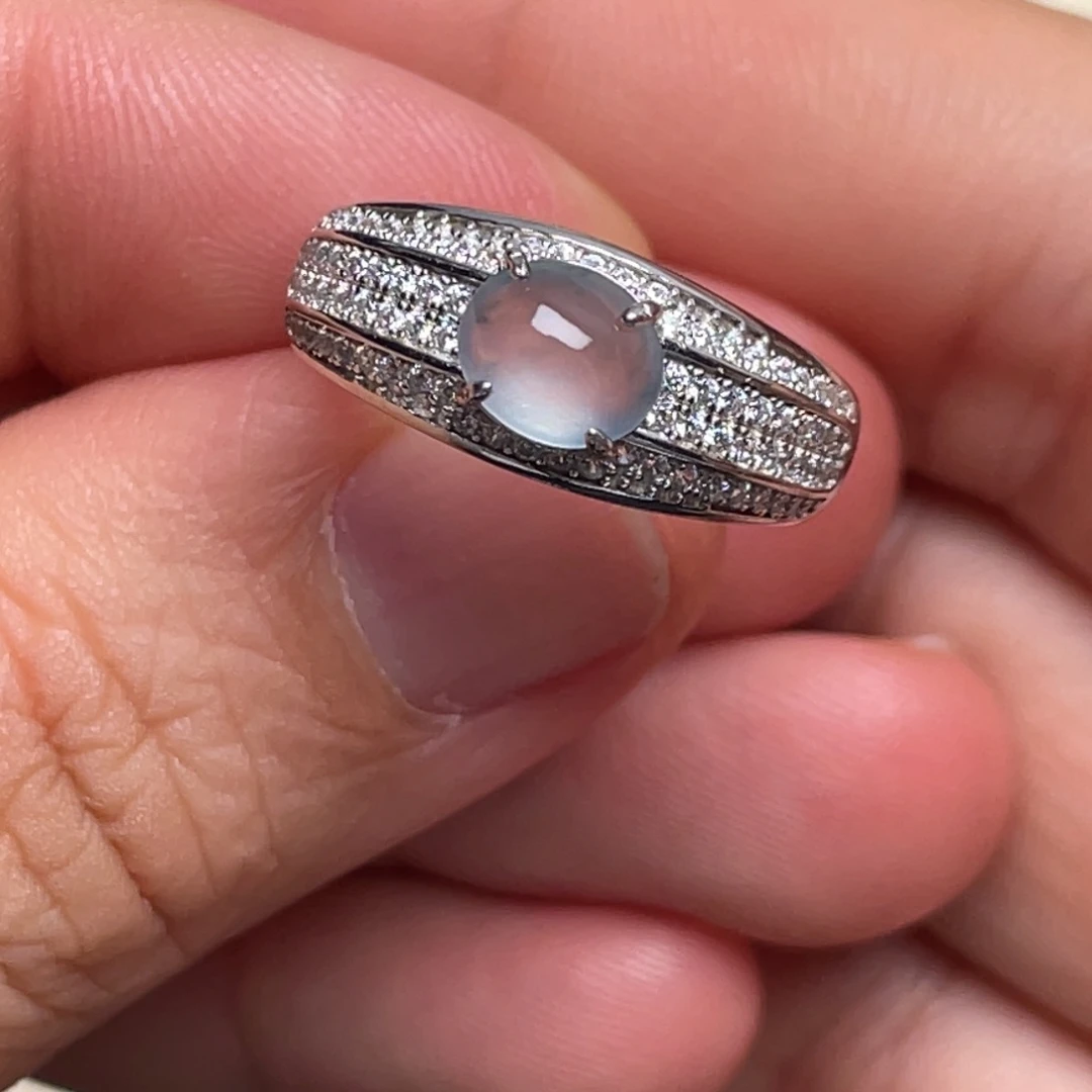 翡翠戒指银S925镶嵌纯天然缅甸翡翠