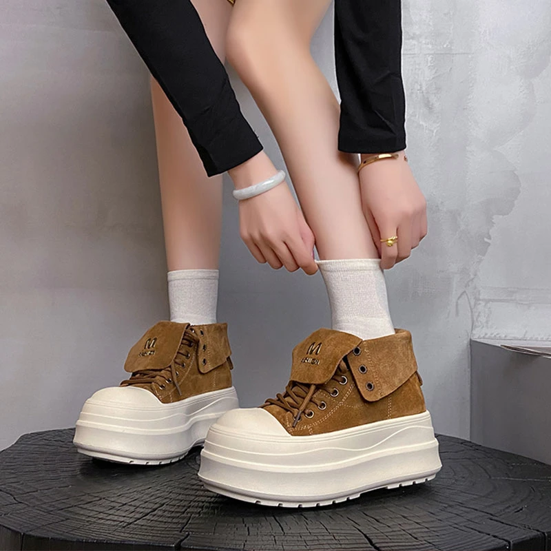 复古7cm松糕厚底翻毛皮马丁靴女2025秋季新款小众百搭增高短靴潮