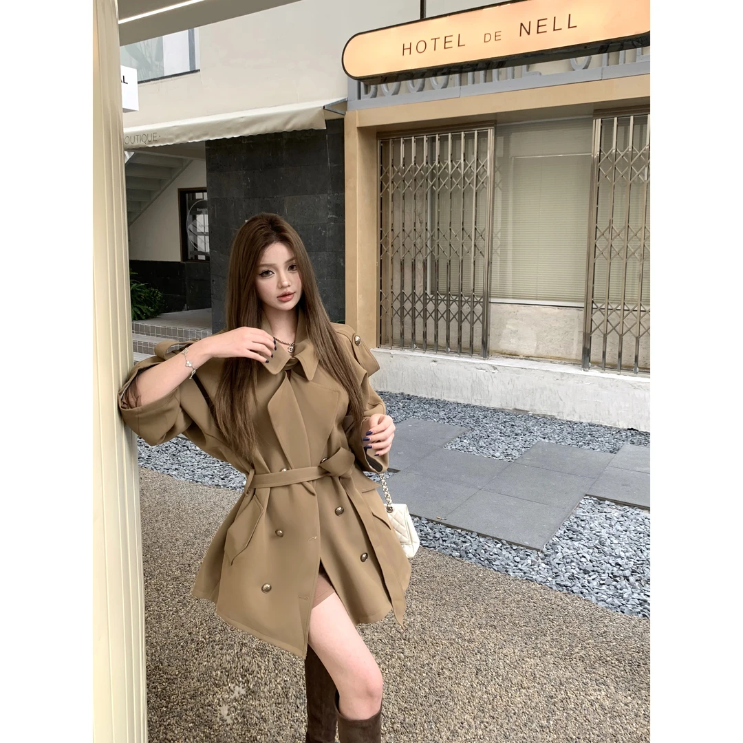 网红！英伦风超好看双排扣风衣外套女小个子秋冬高级感大衣