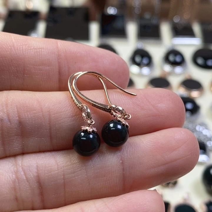 翡翠耳饰18K金镶嵌缅甸天然翡翠墨翠