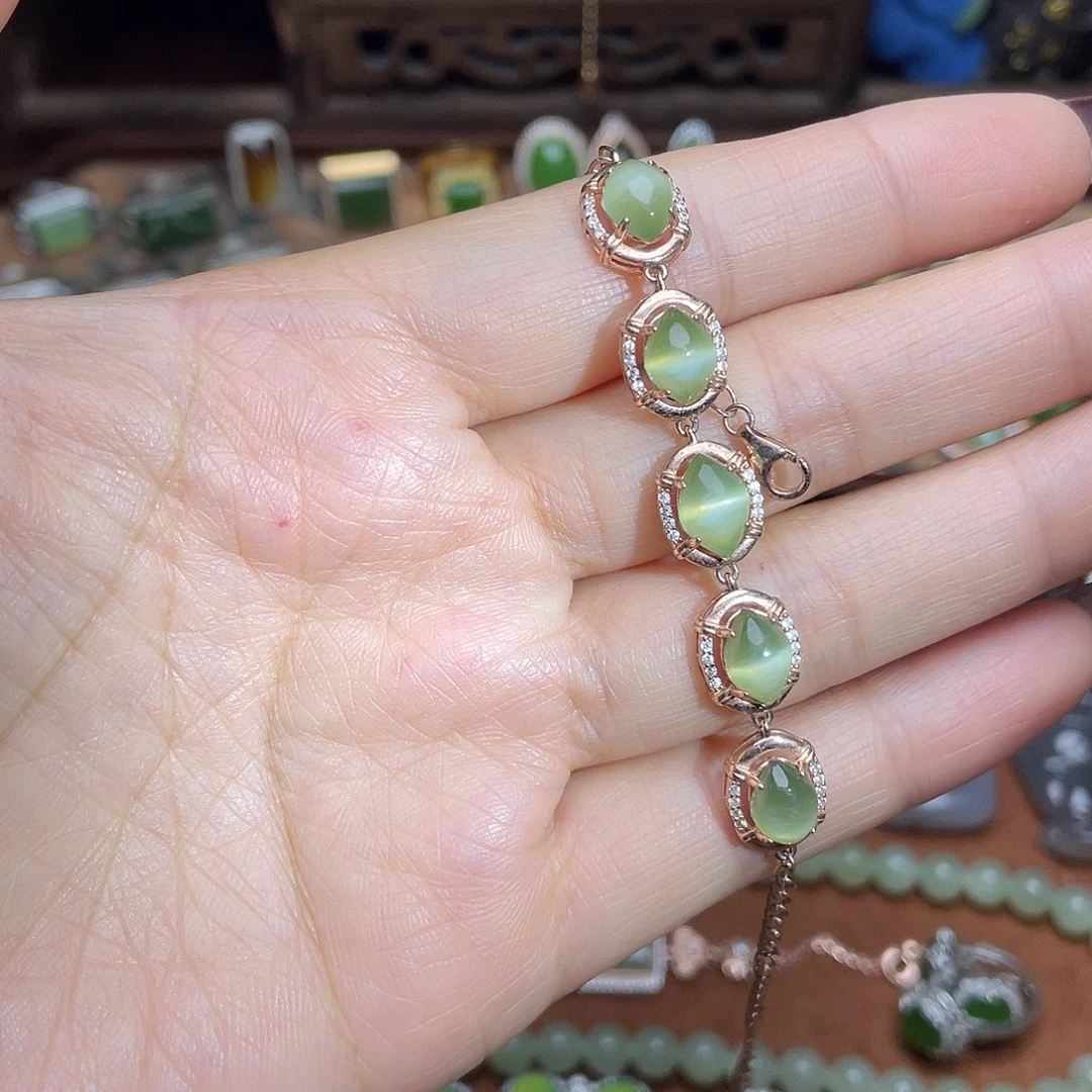 和田玉（碧玉）银S925镶嵌吊坠(不含链)手链