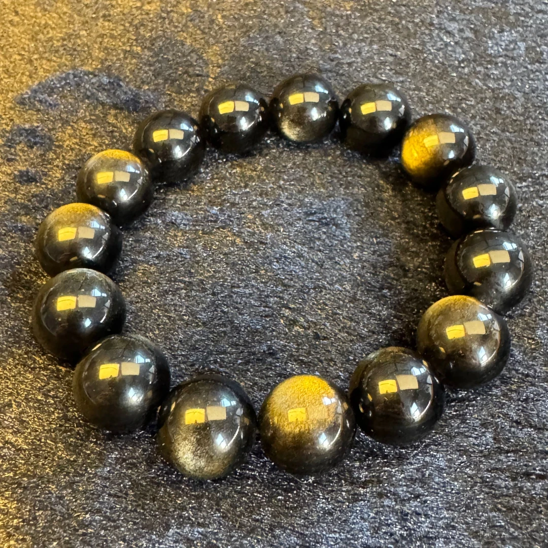 玉石手链 黑曜岩手链13mm D16S027