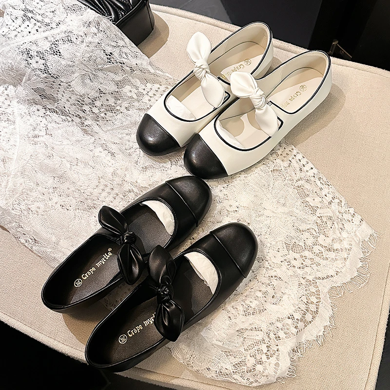 小香风蝴蝶结玛丽珍鞋单鞋女春季2025新款法式小皮鞋芭蕾舞内增高