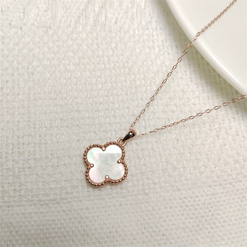 【珠宝厂长】约12mm四叶草白贝项链S925银镶带链条