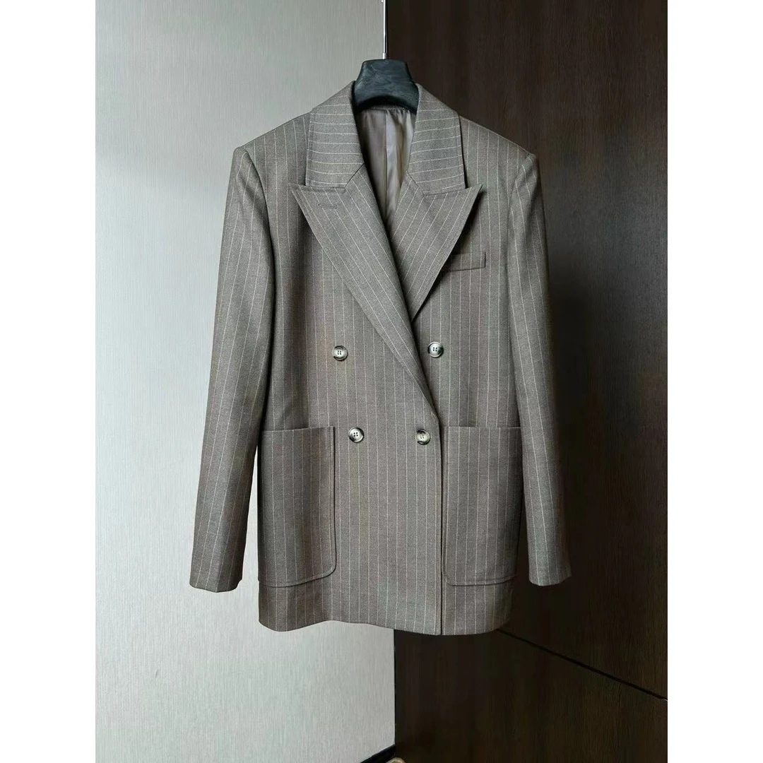 【肆姐高定】设计师款外翻领西服条纹套装XY3440