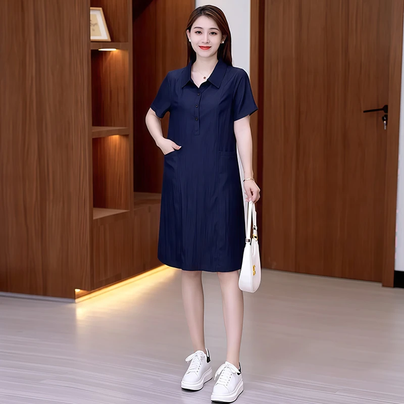 2025年夏季新款时尚polo领牛仔连衣裙女宽松显瘦气质中长款衬衫裙