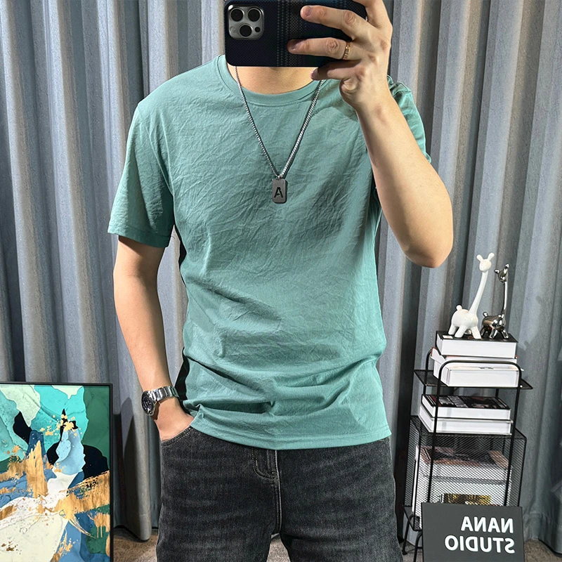 简约短袖t恤男夏季新款纯色净版薄款半袖上衣修身圆领休闲体恤衫